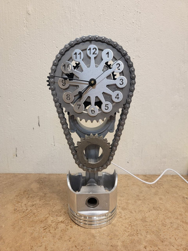 Ford 351 Timing Chain Clock, Stainless Steel, Motorized, Rotating.