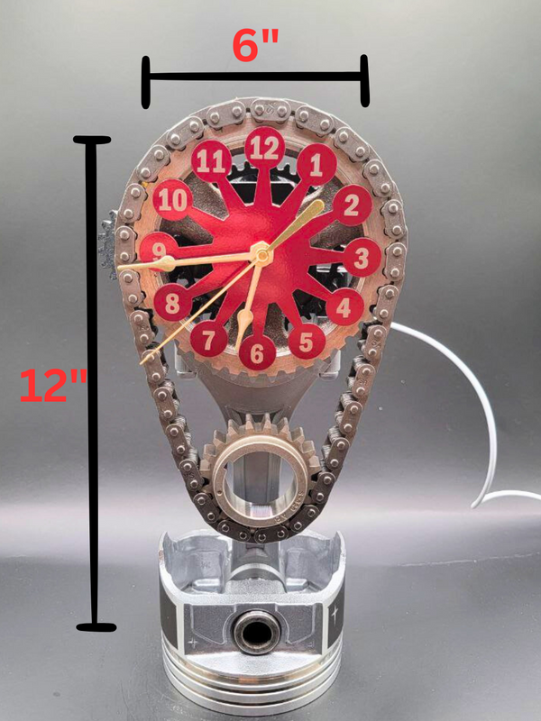 Buick V8 Timing Chain Clock – Powder Coated Metal Face, Rotating Gears