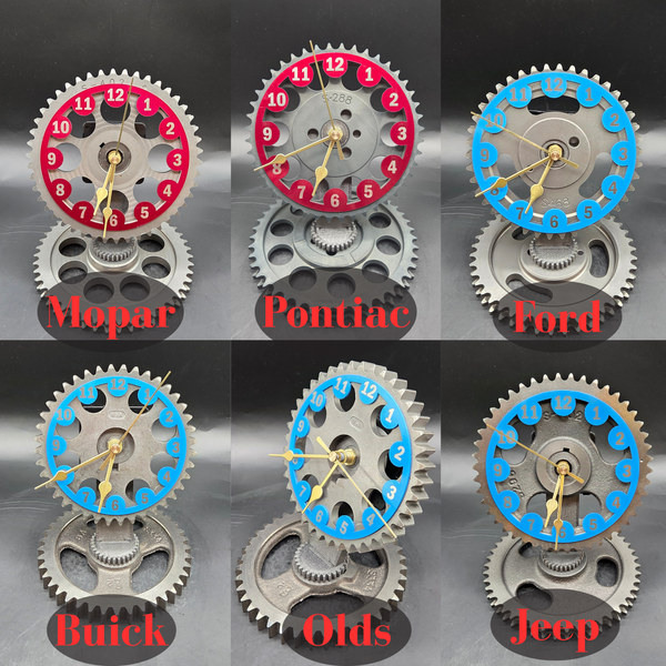 Pontiac Timing Gear Clock, GTO Firebird Automotive Desk Clock, Upcycled Car Part Decor, Mechanic Gift, Man Cave Garage Clock – 6x5 Inch