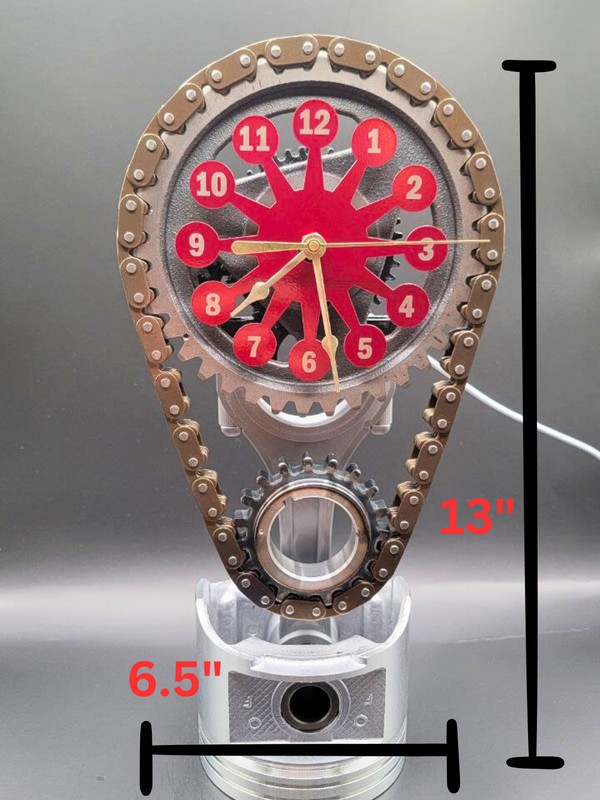 Dodge Big Block Timing Chain Clock, Powder Coated Metal Face, Rotating Gears