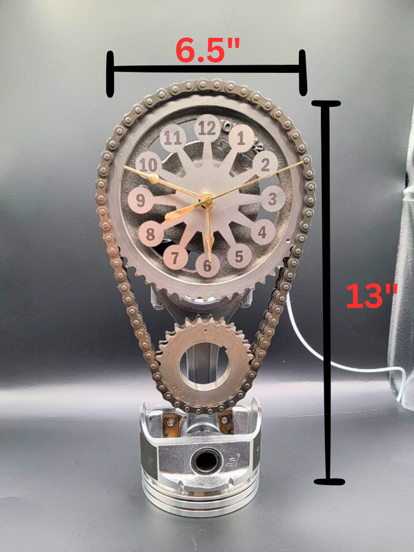 Chevy Big Block Timing Chain Clock, Powder Coated Metal Face, Rotating Gears