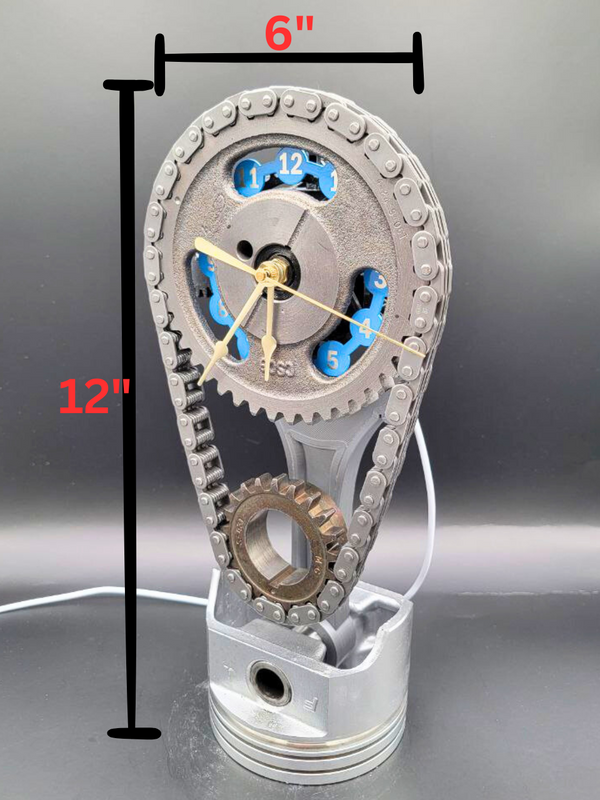 Engraved Piston- Ford 302 Small Block Timing Chain Clock, Rotating Gears