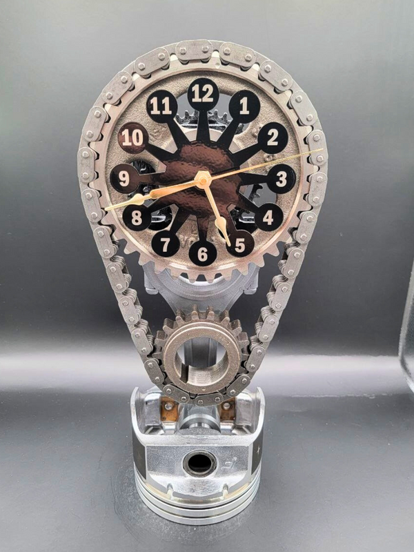 Oldsmobile V8, Motorized Automotive Decor, Muscle Car Timing Chain Clock Art for Garage, Man Cave or Car Show Trophy, Piston Art, Cutlass.