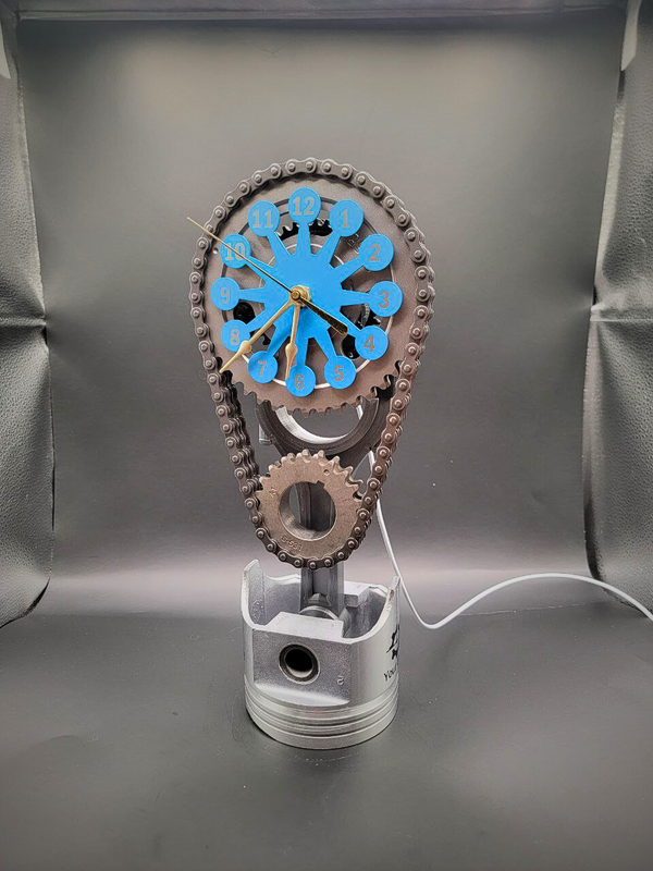 Ford 351 Timing Chain Clock, Powder Coated Metal Face, Rotating Gears