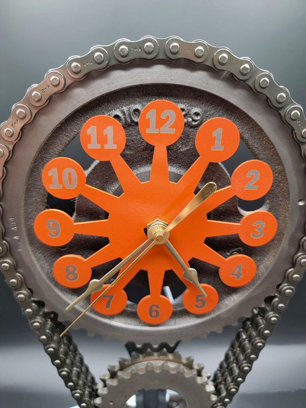 Chevy Big Block Timing Chain Clock, Powder Coated Metal Face, Rotating Gears