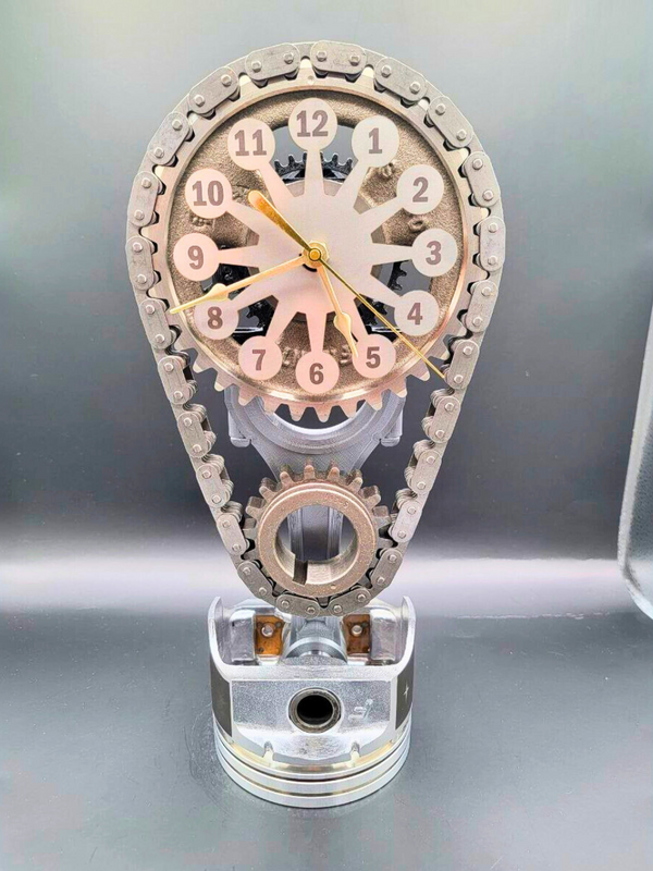 Oldsmobile V8, Motorized Automotive Decor, Muscle Car Timing Chain Clock Art for Garage, Man Cave or Car Show Trophy, Piston Art, Cutlass.