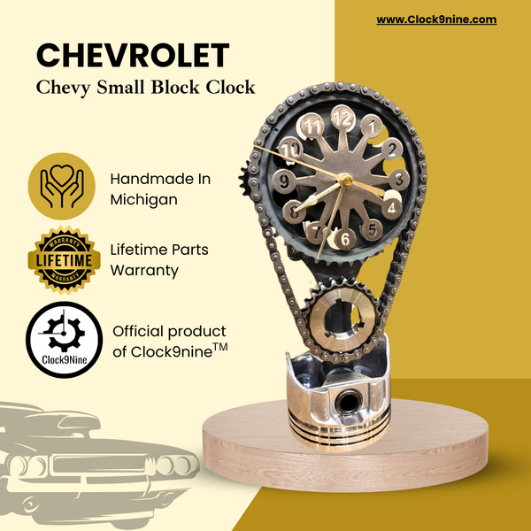 Personalized Chevy V8 Rotating Timing Chain Clock Add Custom Text.