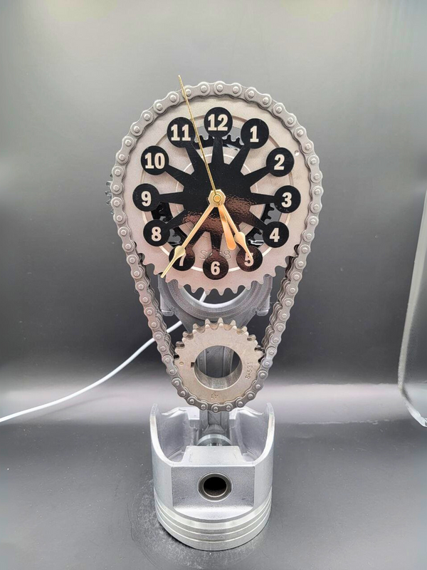 Ford 351 Timing Chain Clock, Powder Coated Metal Face, Rotating Gears