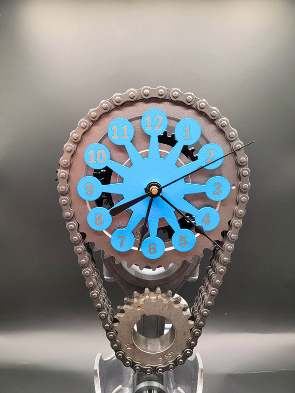 Ford 351 Timing Chain Clock, Powder Coated Metal Face, Rotating Gears