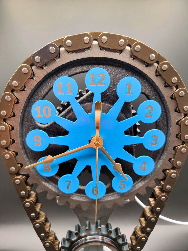 Dodge Big Block Timing Chain Clock, Powder Coated Metal Face, Rotating Gears