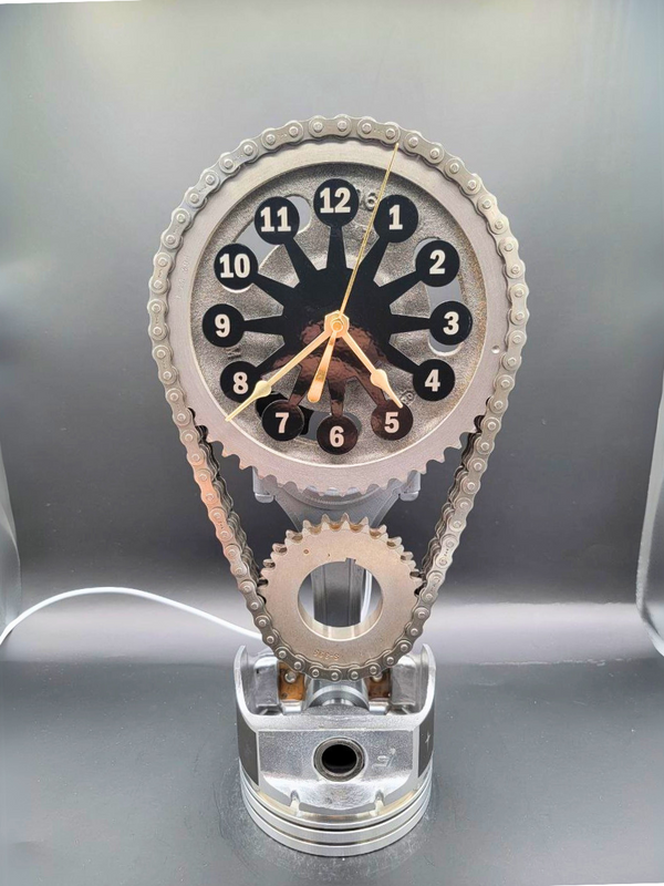 Chevy Big Block Timing Chain Clock, Powder Coated Metal Face, Rotating Gears