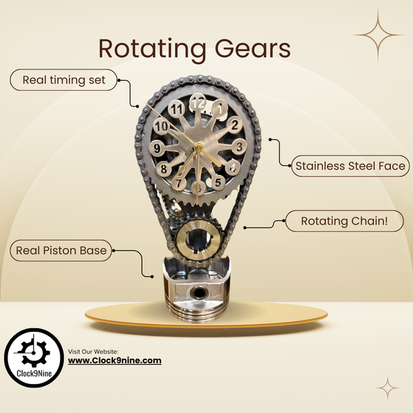 Engraved Piston- Chevy Small Block Rotating Timing Chain Clock