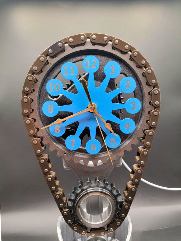 Dodge Big Block Timing Chain Clock, Powder Coated Metal Face, Rotating Gears