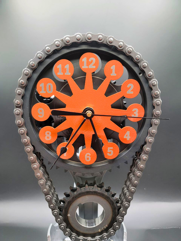 Chevy Small Block Timing Chain Clock – Corvette, Camaro, Nova Art with Rotating Gears