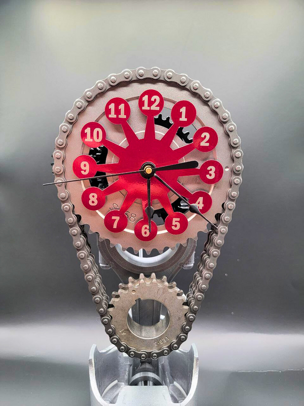 Ford 351 Timing Chain Clock, Powder Coated Metal Face, Rotating Gears