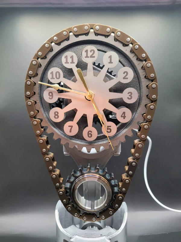 Dodge Big Block Timing Chain Clock, Powder Coated Metal Face, Rotating Gears