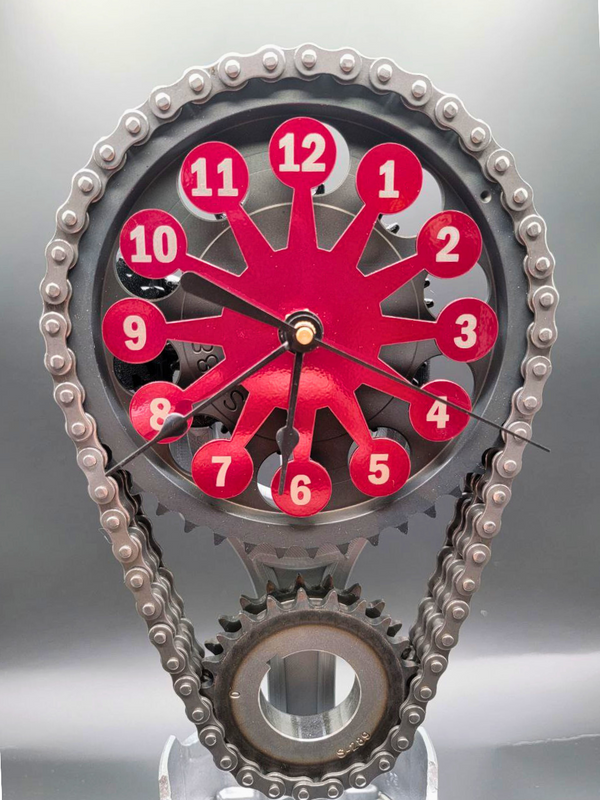 Chevy Small Block Timing Chain Clock – Corvette, Camaro, Nova Art with Rotating Gears