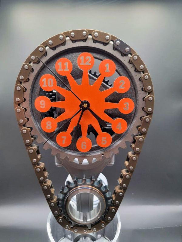 Dodge Big Block Timing Chain Clock, Powder Coated Metal Face, Rotating Gears