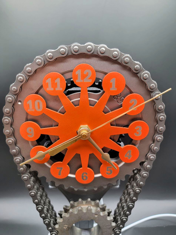 Ford 351 Timing Chain Clock, Powder Coated Metal Face, Rotating Gears