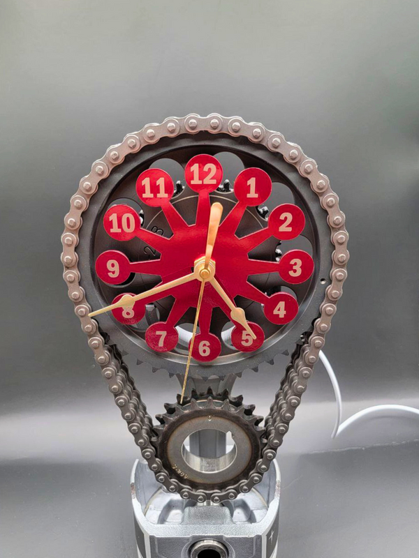 Chevy Small Block Timing Chain Clock – Corvette, Camaro, Nova Art with Rotating Gears