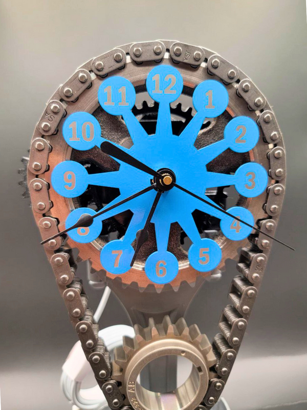 Buick V8 Timing Chain Clock – Powder Coated Metal Face, Rotating Gears