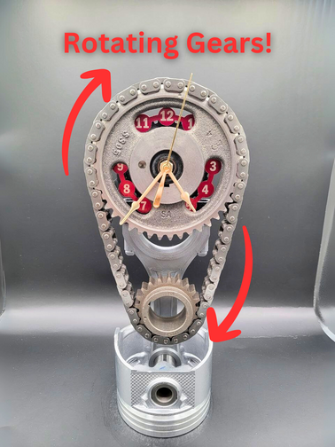 Pontiac Timing Chain Clock with Rotating Gears, Piston Car Part
