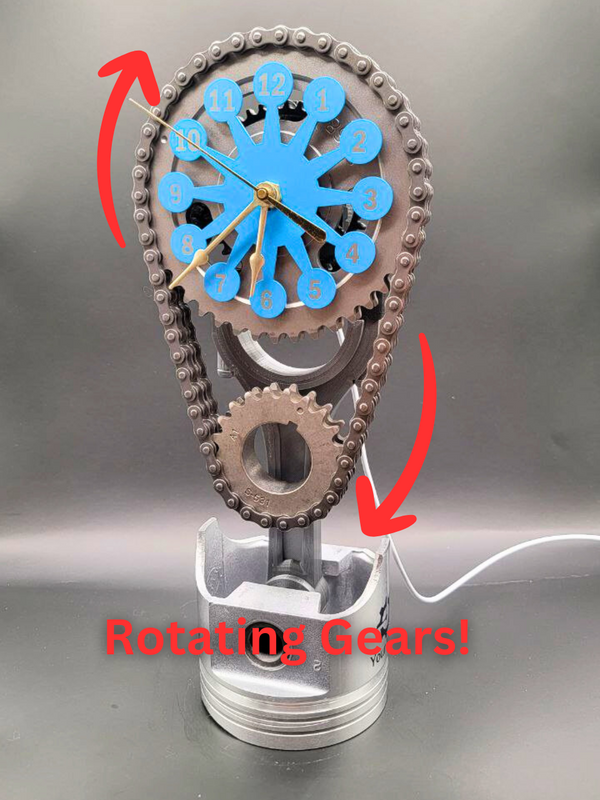 Ford 351 Timing Chain Clock, Powder Coated Metal Face, Rotating Gears