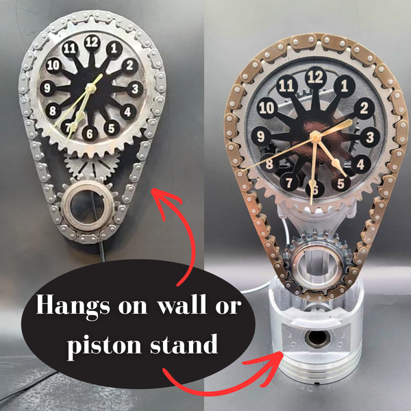 Mopar Dodge 440 Clock, Timing Chain Clock with Rotating Gears, Personalize stand