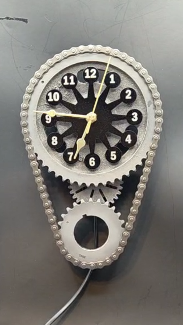 Chevy Big Block Timing Chain Clock with Rotating Gears, Car Part Clock, Personalize stand