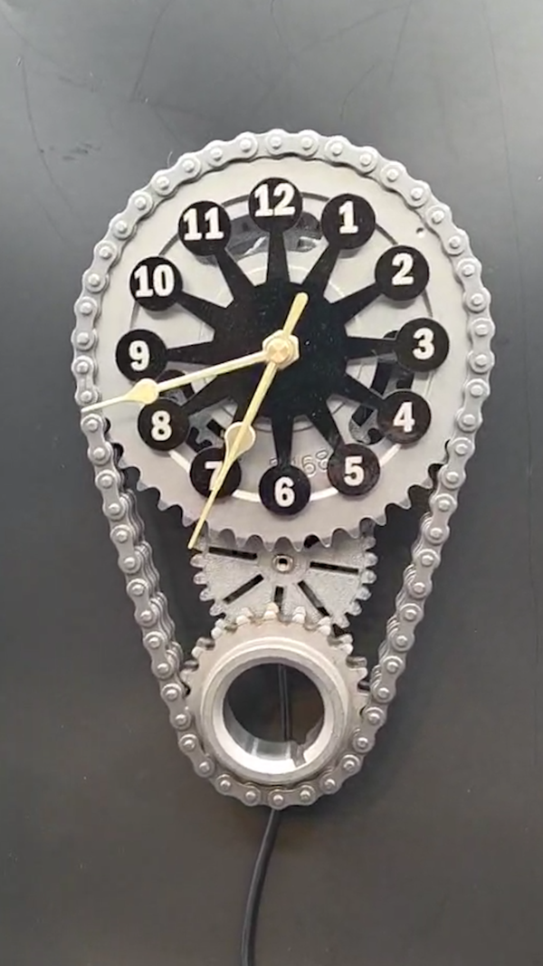 Ford 351 Timing Chain Clock with Rotating Gears, Car Part Clock, Personalize the stand