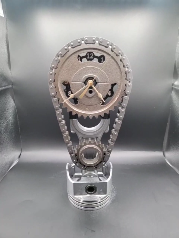Ford 460 Big Block Timing Chain Clock with Rotating Gears, Personalize Stand