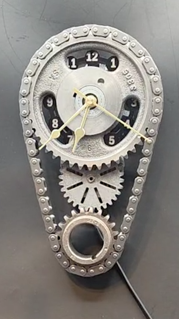 Pontiac Timing Chain Clock with Rotating Gears, Personalize Stand