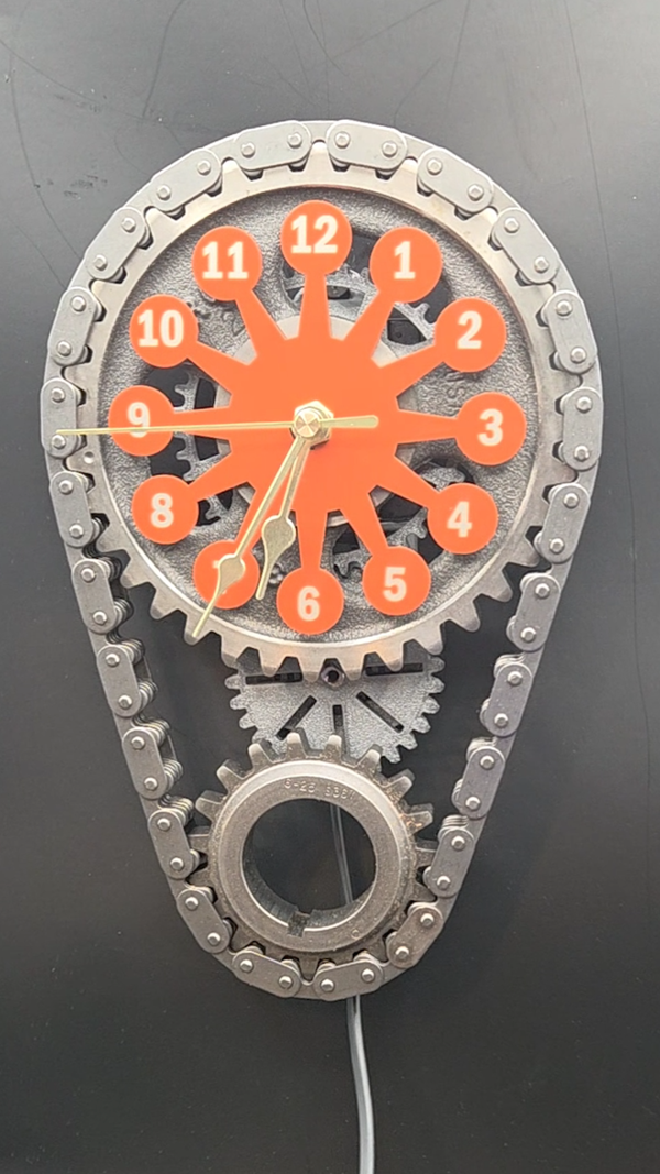 Oldsmobile Clocks - Oldsmobile V8 Timing Chain Clock with Rotating Gears, Personalize Stand