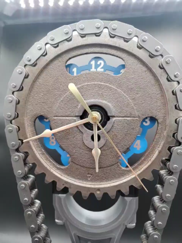 Ford 460 Big Block Timing Chain Clock with Rotating Gears, Personalize Stand