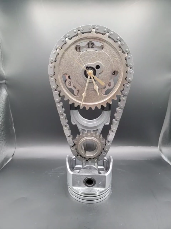 Ford 460 Big Block Timing Chain Clock with Rotating Gears, Personalize Stand