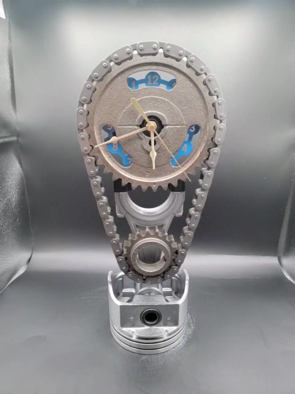 Ford 460 Big Block Timing Chain Clock with Rotating Gears, Personalize Stand