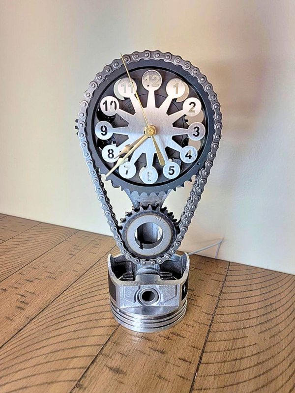 Personalized Chevy V8 Rotating Timing Chain Clock Add Custom Text.