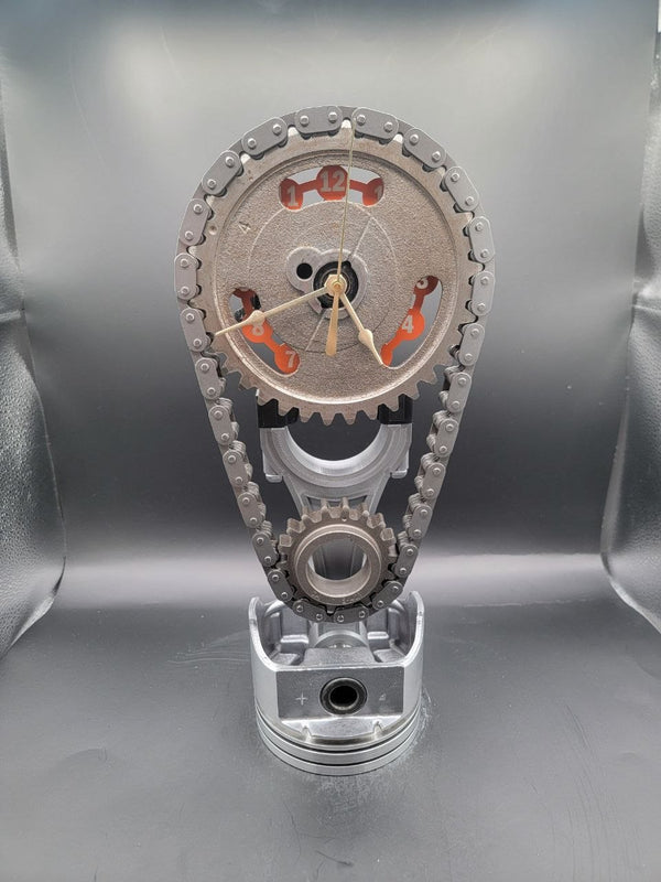 Ford 460 Big Block Timing Chain Clock with Rotating Gears, Personalize Stand